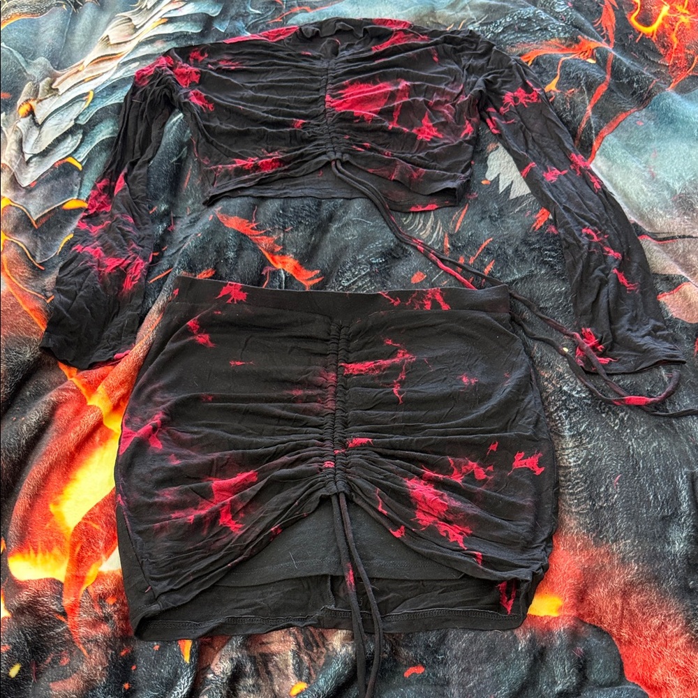Black and Red Tie-Dye Two-Piece Set